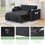 English Elm 58" 4-1 Multi-Functional Sofa Bed With Cup Holder and Usb Port For Living Room Or Apartments Black