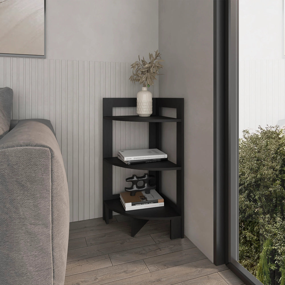 English Elm Wenge Corner Shelf Tower with 3 Shelves — Space-Saving 31.7" x15.2" Wenge Finish, Easy Assembly B062P252160