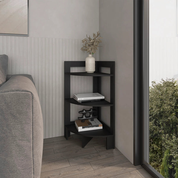 English Elm Wenge Corner Shelf Tower with 3 Shelves — Space-Saving 31.7" x15.2" Wenge Finish, Easy Assembly B062P252160