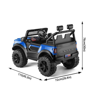 English Elm Kids 12v Dual Motor Off Road Ride on Truck with Remote Control Led Lights and Swing Blue W1760P426763