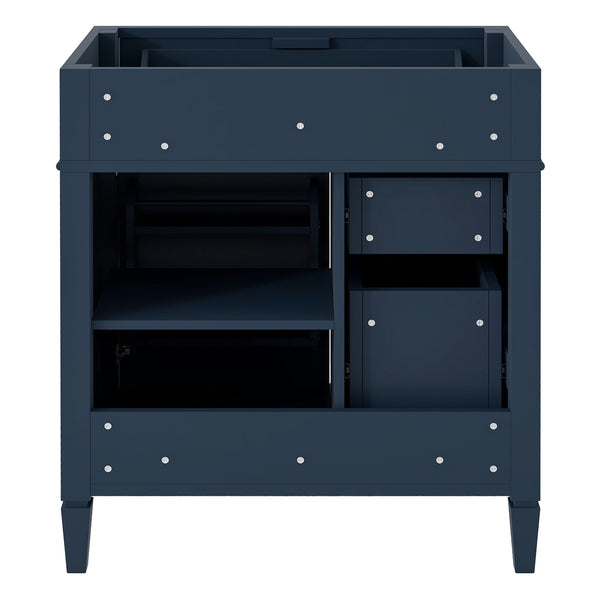 English Elm 30'' Modern Bathroom Vanity Cabinet with Roman Legs, 3 Drawers, Adjustable Shelf, Tip-Out Drawer, Durable MDF/Solid Wood Blue N710P236988C