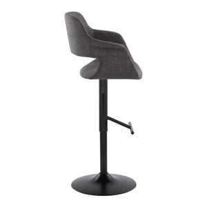 English Elm Mid-century Modern Swivel Barstools Set of 2 Black Metal Base Charcoal Upholstery B202S01067