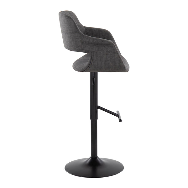 English Elm Mid-century Modern Swivel Barstools Set of 2 Black Metal Base Charcoal Upholstery B202S01067