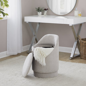 English Elm 18" Tufted Velvet Vanity Stool with 360 Swivel Base and Hidden Storage Compartment Grey B202P471495