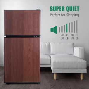 English Elm 3.5cu.ft Two Door Compact Mini Fridge Wood Finish Freezer Dorm Bar Office W1002P210657