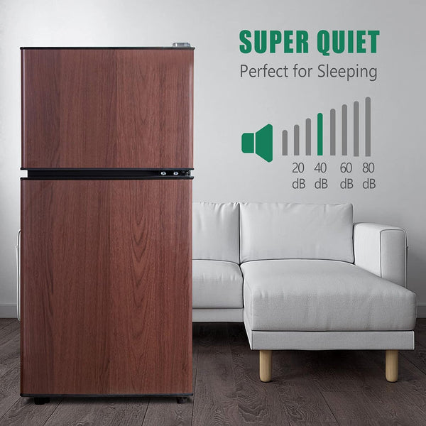 English Elm 3.5cu.ft Two Door Compact Mini Fridge Wood Finish Freezer Dorm Bar Office W1002P210657