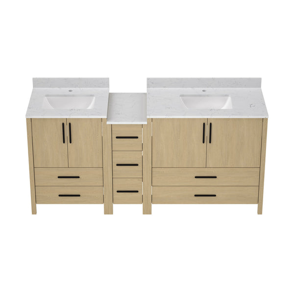 English Elm 108"w×22"d×34"h Freestanding Double Sink Vanity with White Countertop Soft Close T3785S00008