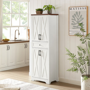 English Elm 68"high multifunctional sideboard with tempered glass accents, large-capacity storage, anti-dump safety and sleek modern design for living room, office, bedroom White+Walnut W1162P205099