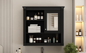 English Elm 32'' Bathroom Wall Cabinet Mirror — 32-inch Wall-Mounted Medicine Cabinet with Adjustable Shelves for Streamlined Bathroom Storage and Stylish Organization Black N710P254922B