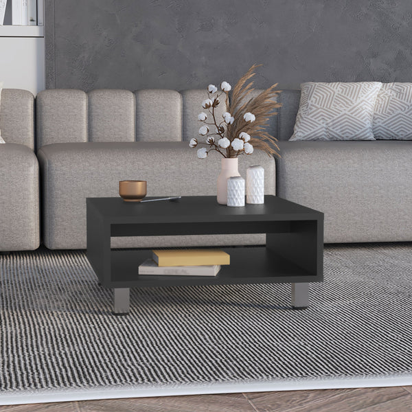 English Elm Coffee Modern engineered wood coffee table with one shelf, sturdy legs, compact storage solution, eco-friendly compliant Black 28.35 L x 25.2 W x 2.76 H B097P250873