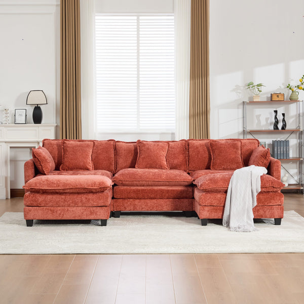 English Elm Cloud Modular Three Seat Sofa Chenille Upholstered with Double Layer Cushions for Living Room Orange W1143S00060