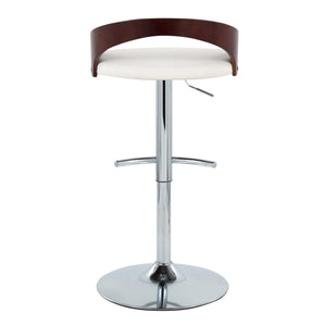 English Elm Grotto Contemporary Adjustable Barstools - Swivel Chrome, Cherry Wood & White Faux Leather - Set Of 2 B202S00913