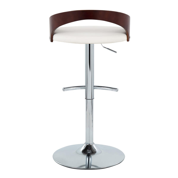 English Elm Grotto Contemporary Adjustable Barstools - Swivel Chrome, Cherry Wood & White Faux Leather - Set Of 2 B202S00913