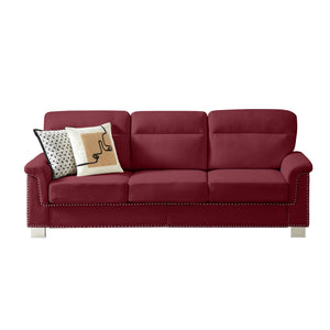 English Elm 82" Chesterfield Snowfleece Upholstered 3-seat Sofa Nailhead Trim Plush Living Room Burgundy W1359P386020
