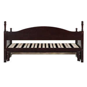 English Elm Wooden Twin Daybed with Trundle and Two Storage Drawers, Solid MDF Frame, Guardrails for Safety and Style Espresso 43.5 L x 24.75 W x 6 H N733S173459P