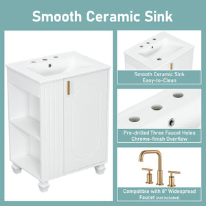 English Elm Christopher Knight Home® - 24" Retro Bathroom Vanity with Ceramic Sink, Solid Wood Frame, Soft-Close Door, Ample Storage White N759P293645K
