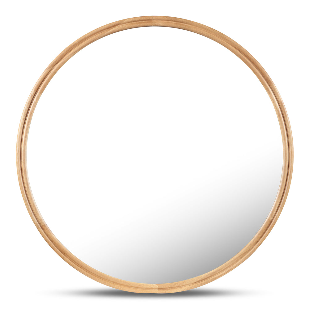 English Elm Alcott Solid Oak Round Wall Mirror Natural Grain Finish for Entryways and Powder Rooms B2769P498402