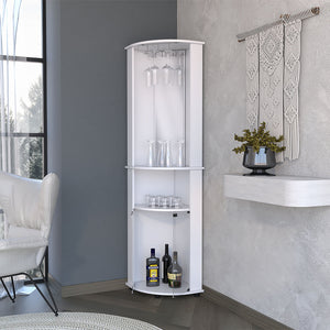 English Elm Oregon Mirrored Corner Bar Cabinet with Glass Rack Three Tier Open Shelving Display B128P460149