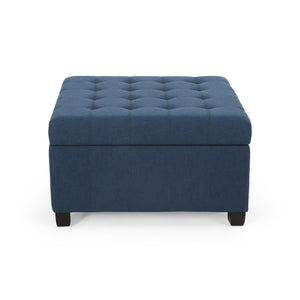 English Elm Upholstered Waffle Tufted Storage Ottoman with Birch Legs for Modern Living Rooms Navy Blue N757P377356N