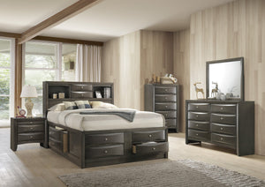 English Elm Gray King Storage Platform Captain's Bed with Bookcase Headboard, Deep Drawers, Silver Hardware, Solid Wood B2741S00613