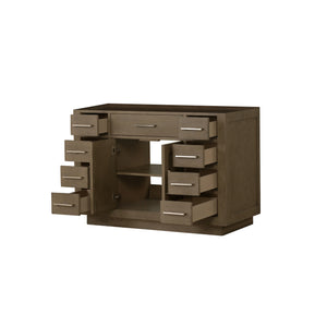 English Elm Grey Oak Single Bath Vanity 48 in. W x 22 in. D — Grey midcentury wood vanity, soft-close drawers, fully assembled storage (98) B2731P257703