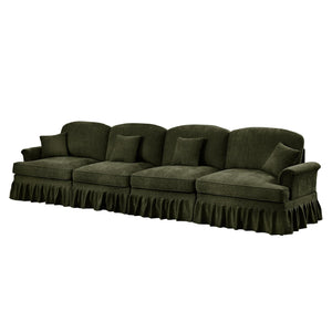 English Elm Elegant Mid Century 4-Seater Chenille Sofa With Flared Arms, Removable Skirts & Modular Design, Green W3041S00314