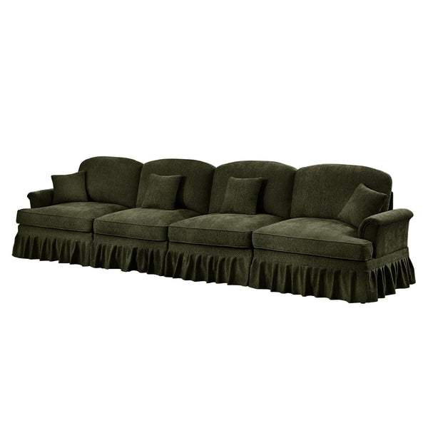 English Elm Elegant Mid Century 4-Seater Chenille Sofa With Flared Arms, Removable Skirts & Modular Design, Green W3041S00314