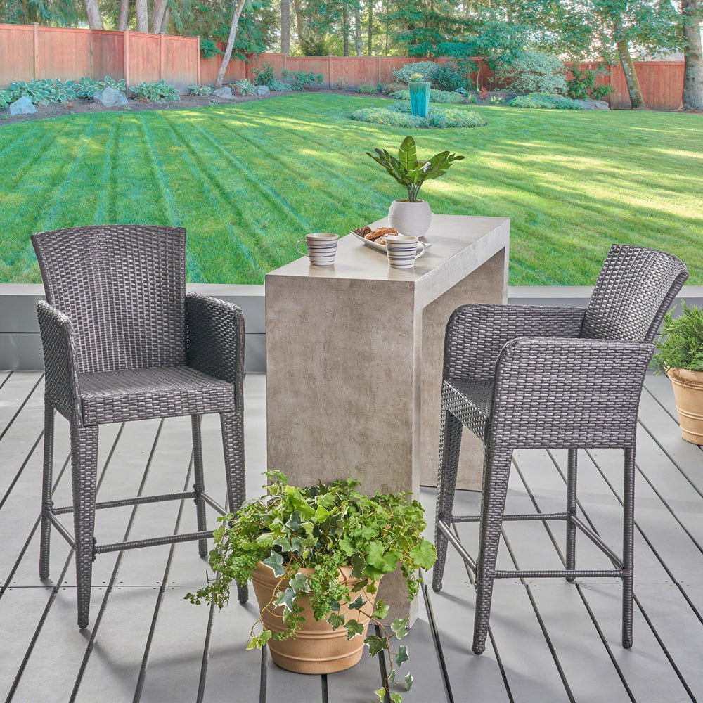 English Elm Anaya Outdoor Pe Wicker Barstools Set of Two with Iron Frame for Patio Bar N758P391474G