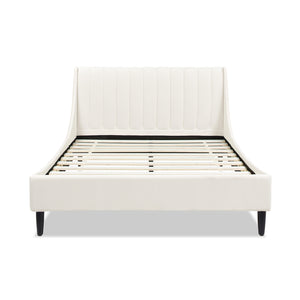 English Elm Jennifer Taylor Home - Aspen Vertical Tufted Platform Bed Set, Queen Size In Cloud White Velvet – Handmade Comfort & Style B2719P238513