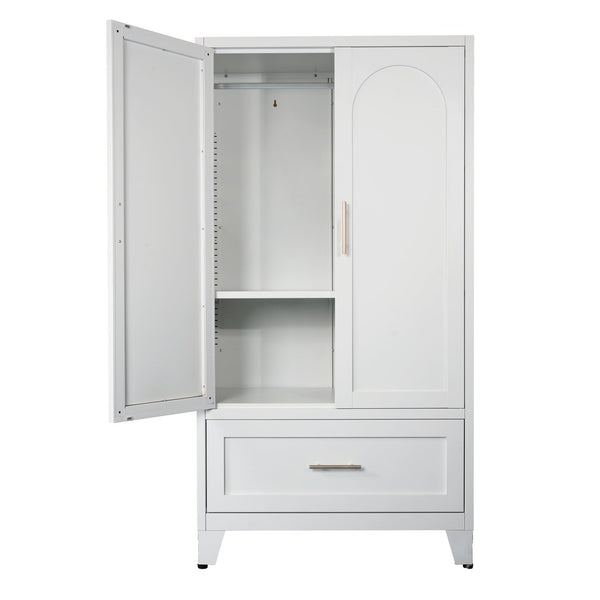 English Elm 60" Tall Metal Wardrobe Cabinet with Drawer & Adjustable Shelf, Steel 2-Door Closet for Small Spaces W3387P351621