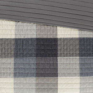 English Elm 6 Ridge Reversible Herringbone Quilt Set with Embroidered Throw Pillows Buffalo Plaid Cozy Lodge Vibe Grey 22.83 L x 17.72 W x 11.02 H B03597498