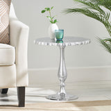 Christopher Knight Home® Silver Curly Accent Table with Flower-Edge Top, Handcrafted Aluminum Frame | Modern Glam Design, Turned Base | 17.75 x 17.75 x 18.75