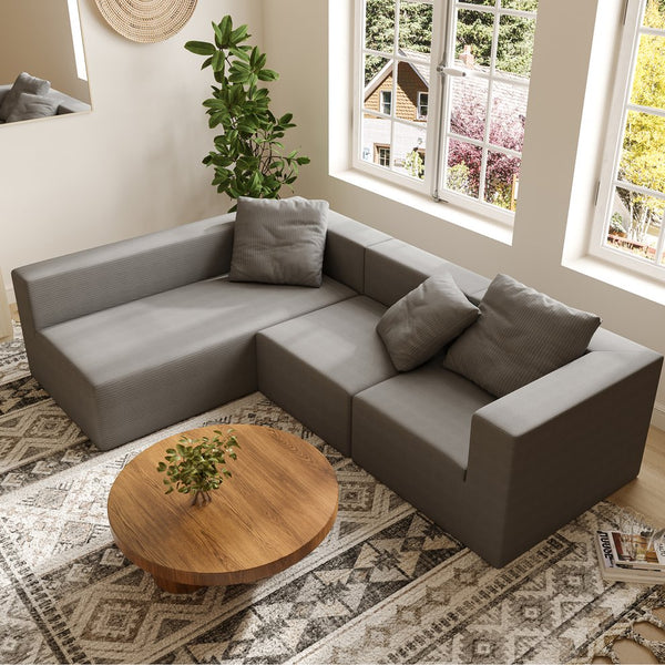 English Elm L Shaped Modular Sectional Sofa - 110" Corduroy Comfort With Movable Ottoman For Stylish Living Spaces W3670S00002