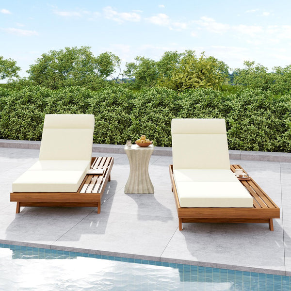 English Elm Christopher Knight Home® - Lounge Chaise Set With Adjustable Headrest, Acacia Wood Frame & Water-Resistant Cushions For Outdoors N770P253442T_N770P285267B