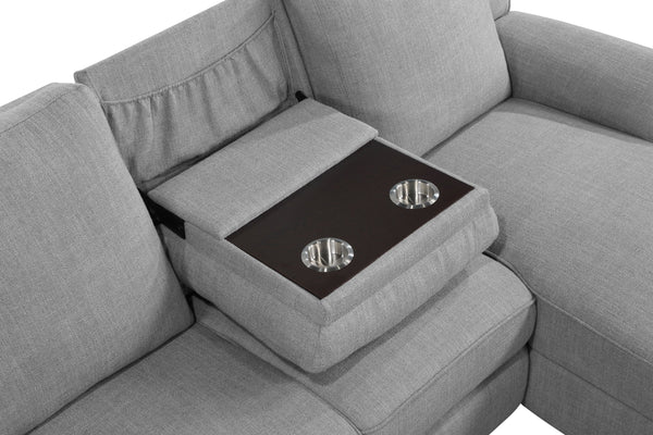 English Elm Destiny Gray Linen Sectional Sofa with Built-In Dropdown Table, Durable Foam Cushioning & Modern Style B2726S00049