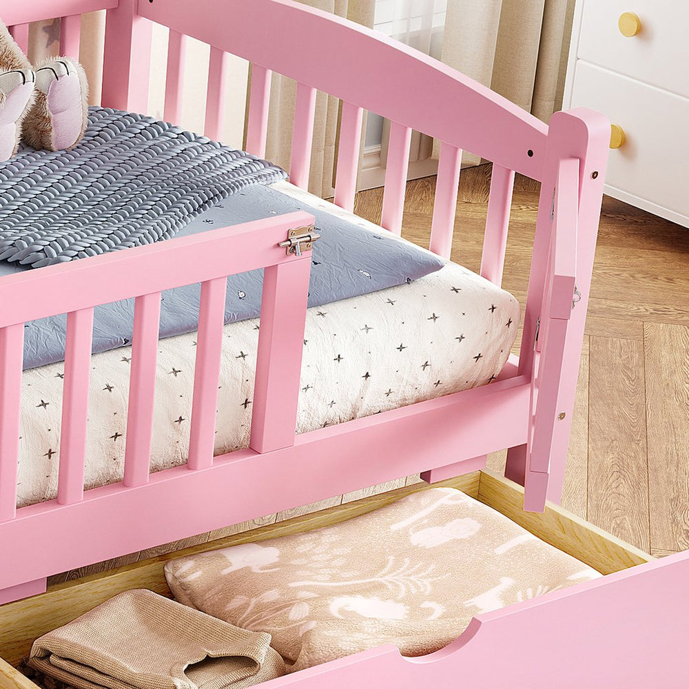 English Elm Twin Xl Kids Platform Bed Pine Wood Frame with Guardrails and Under Bed Storage Pink W1580P383112