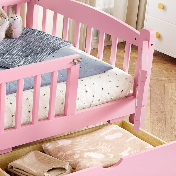 English Elm Twin Xl Kids Platform Bed Pine Wood Frame with Guardrails and Under Bed Storage Pink W1580P383112