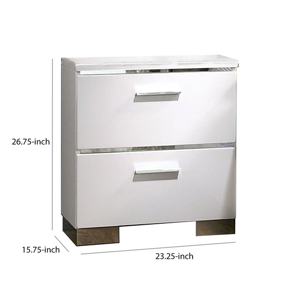 English Elm Wood and Metal Two Drawer Nightstand with Felt Lined Storage for Modern Bedrooms B056P416774