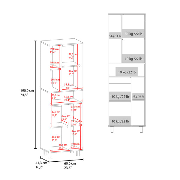 English Elm Bryce Tall Pantry Cabinet in Kronos White — Two-Door MDF Storage with Adjustable Shelves, Slim Design B200P335366