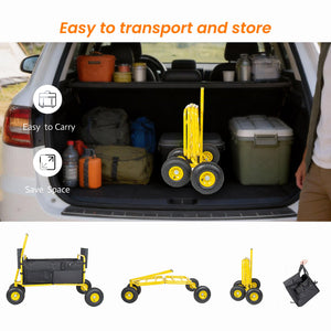English Elm Fishing Beach Cart Collapsible Heavy Duty Wagon with All Terrain Wheels Rod Holders Yellow W2932P417636