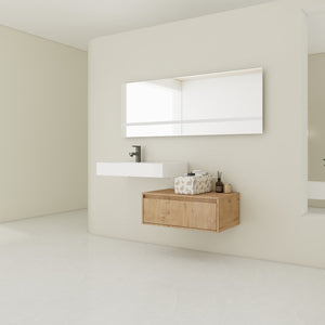 English Elm 30 Inch Wall-Mounted Bathroom Vanity With Resin Sink, Soft Close Drawer & Modern Oak Finish W999S00257