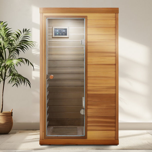 English Elm Red Cedar Single Person Far Infrared Indoor Sauna with Glass Door and Bluetooth Audio W632S00020