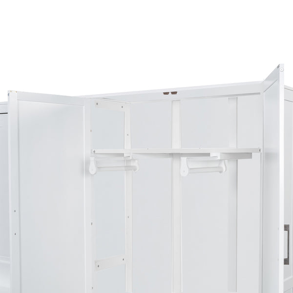 English Elm Queen Murphy Bed with Wardrobe Cabinet Hydraulic Lift Mdf Space Saving Wall Unit White LP000581AAK-1