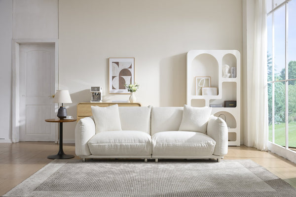 English Elm Cozy Three Seat Sofa Stain Resistant Fabric Hardwood Frame for Modern Living Rooms White W3226P371354