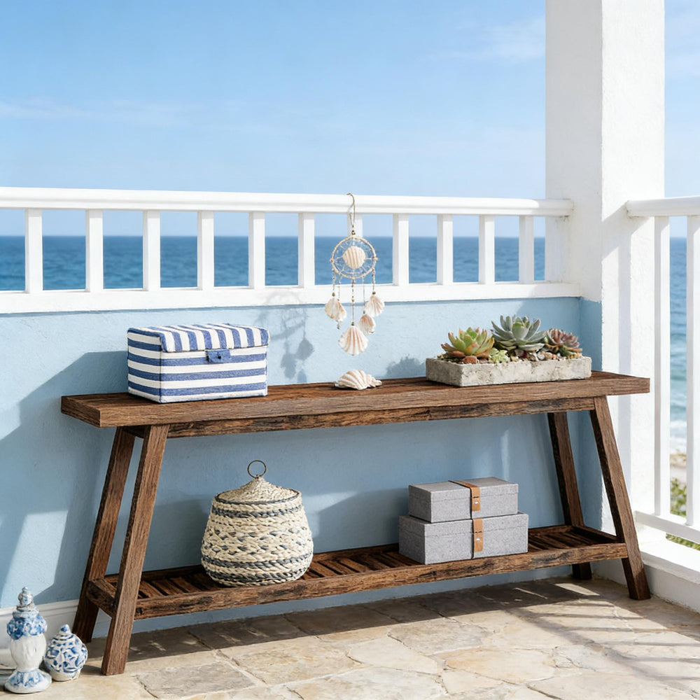 English Elm Hall Console Table Industrial Rustic Two Tier Wood Tone Metal Frame Entryway Sofa Brown T3971P451358