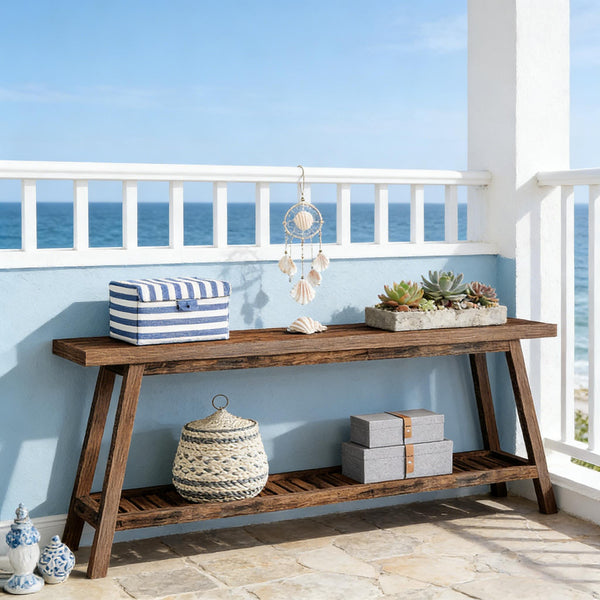 English Elm Hall Console Table Industrial Rustic Two Tier Wood Tone Metal Frame Entryway Sofa Brown T3971P451358