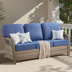 English Elm 75.2" Outdoor Pe Rattan Patio Sofa with T-back Cushions and Thick Foam Support T3773P418417