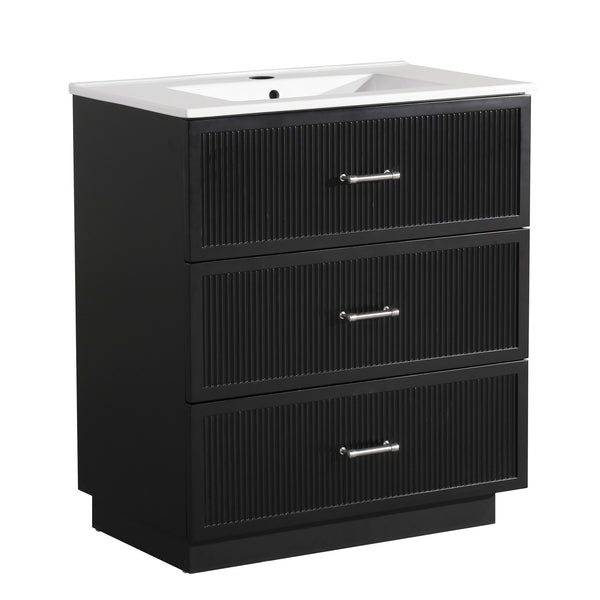 English Elm 30 Inch Bathroom Vanity With Ceramic Sink Combo - Modern Black Freestanding Storage Cabinet Set W1550S00047
