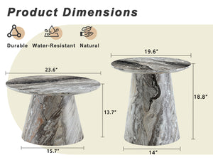 English Elm Nested Round Coffee Table Set with Wood Grain Mdf Top for Modern Living Rooms Grey W2920S00117
