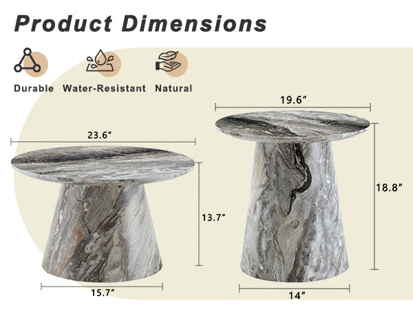 English Elm Nested Round Coffee Table Set with Wood Grain Mdf Top for Modern Living Rooms Grey W2920S00117
